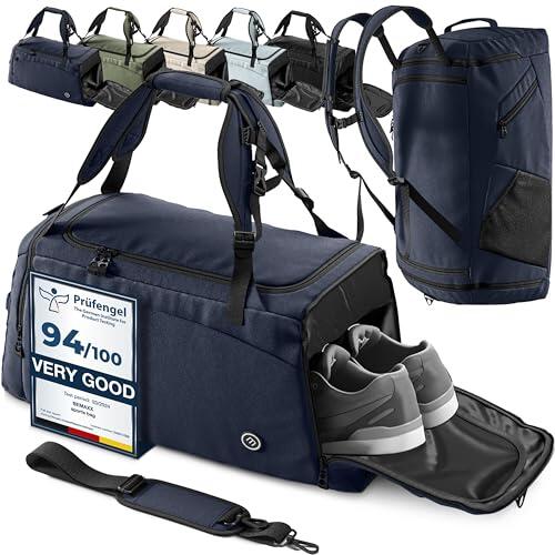 Bolsa Deporte Fitness + Mochila Función y Compartimento para Zapatos: Separada Seco y Humedo | 40/60L Deportivo Viaje Gimnasio Natacion Fin de Semana Travel Duffle Bag Equipaje Mano| Hombre Mujer