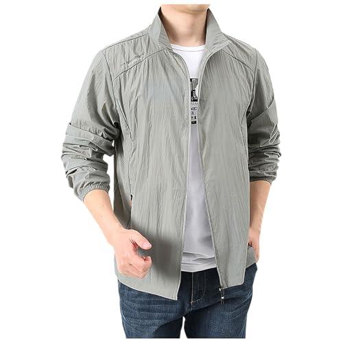 YOSUWOAI Chaquetas de hombre Chaqueta deportiva fina sin capucha Cuello alto Chaqueta de ocio Ropa de protección solar al aire libre Chaqueta de trabajo ligera con bolsillos con cremallera Cazadora de