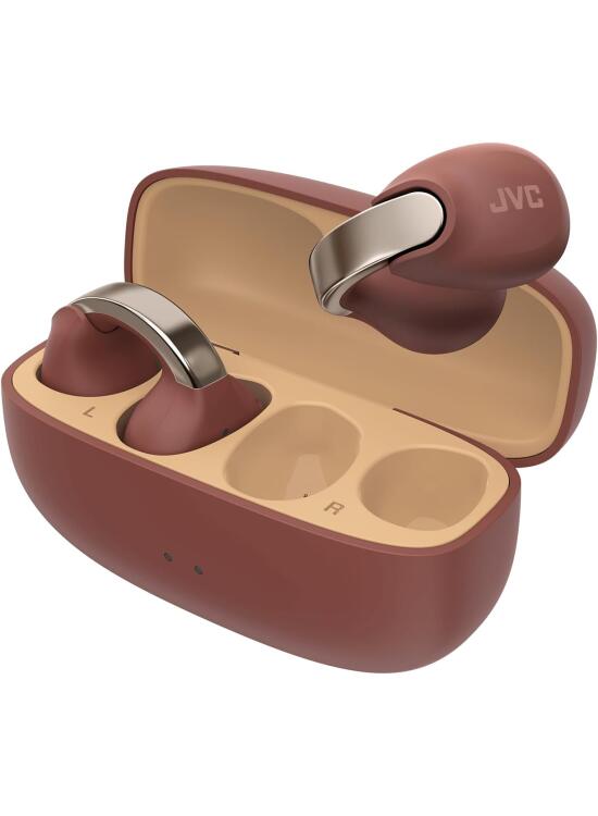 JVC Auriculares Inalámbricos Bluetooth | 24h de Batería y Carga Rápida | Oido Abierto | Ligeros y Resistentes al Agua | Deportivos con IPX4 y Control Táctil - HA-NP1T Granate