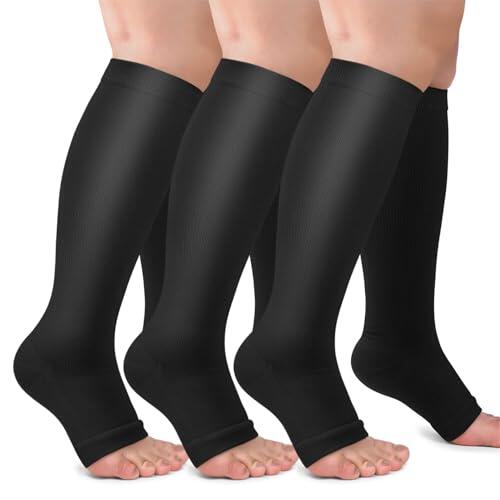 ACTINPUT 3 pares de calcetines de compresión para hombre y mujer, calcetines de compresión, punta abierta, soporte graduado, para vuelo, correr, deportes, viajes, ciclismo