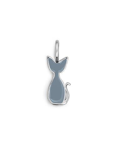 SINGULARU - Charm Salem Gato Enamel Gris. Colgante en Latón con Acabado en Baño de Rodio. Reversible con Detalles en Esmalte Gris y con Cierre Asa. Joyas para Mujer