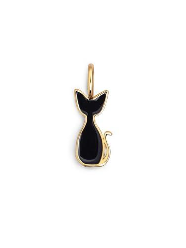 SINGULARU - Charm Salem Gato Enamel Black. Colgante en Latón con Acabado en Baño de Oro de 18 Kt. Reversible con Detalles en Esmalte Negro y con Cierre Asa. Joyas para Mujer