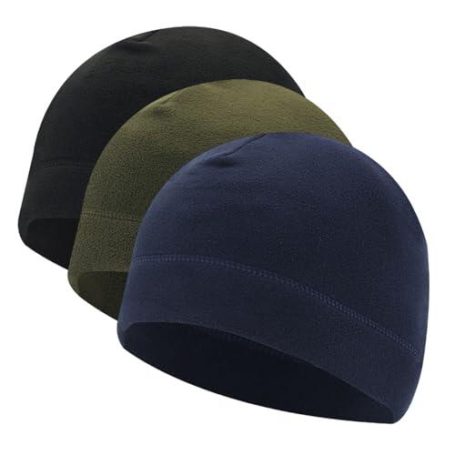 TUONYIS 3 Paquetes de Gorro con Calavera Hombre Mujer, Gorro Térmico de Invierno para Correr, Gorro con Cubre Orejas, Gorros de Algodon para Correr Ciclismo Dormir (3 Colores)