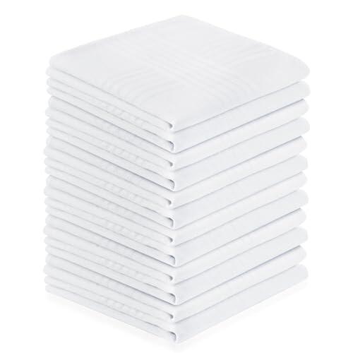 Aomig Pañuelos Hombre Bolsillo, 12pcs Handkerchiefs Set Blanco de Algodón, Pañuelo de Bolsillo Cuadrado, Pañuelos de Tela Regalo para Hombres y Mujeres(40X40) cm