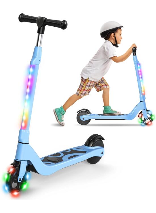 SISIGAD - Patinete eléctrico Infantil de 6 a 8 – 10 – 12 años con luz LED Colorida y 3 Alturas Ajustables, Scooter eléctrico para niños, Carga máxima 70 kg, Velocidad máxima 10 km/h