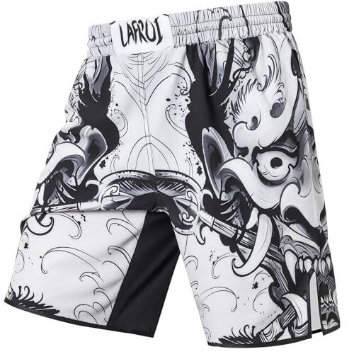 LAFROI Pantalones Cortos de Entrenamiento para Hombre, MMA Cross-Training, con cordón-QJK06 Hannya Size MD