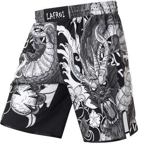 LAFROI Pantalones Cortos de Entrenamiento para Hombre, MMA Cross-Training, con cordón-QJK06 Dragon Size MD