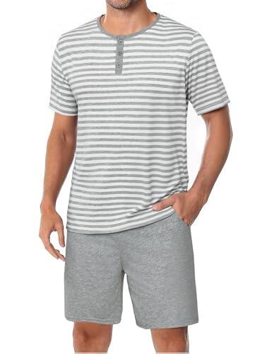 Marvmys Pijamas Hombre Verano Corto Conjunto Algodón Raya Manga Cortas Tops Pijama Pantalones con Bolsillo S-3XL