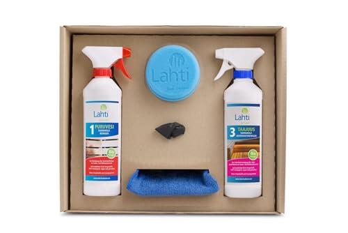 Lahti Sauna Clean Set – Solución completa para limpieza de sauna | Eficaz para madera de sauna y azulejos | sostenible y biodegradable | Incluye accesorios