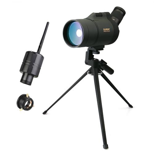 Svbony SV41 Mak Telescopio Terrestre con Cámara WiFi, BAK4 FMC 25-75x70mm Maksutov Telescopio Terrestre, Compacto Digiscoping con Adaptador SA404 para observación de Aves, Tiro al Blanco, Fotografía