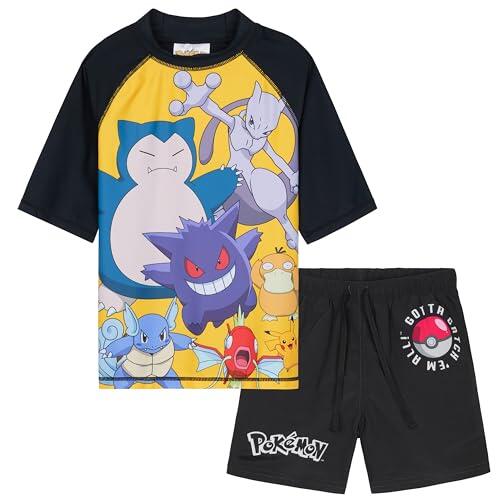 Get Trend Pokemon Conjunto de Bañador Niño Natacion Adolescente Pikachu Genga 2 Piezas Camiseta y Pantalones Cortos (13-14 Años, Negro Pokemon)