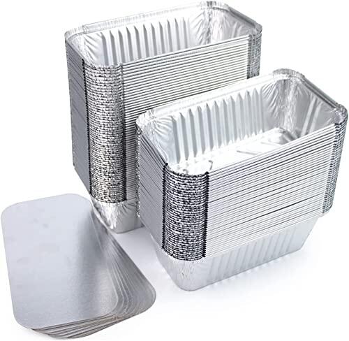 Miamex 25 recipientes desechables de aluminio para envasado de alimentos con tapas para congelar barbacoas y hornear (480 ml)