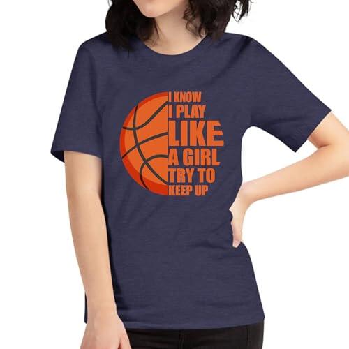 Sumairah Camiseta de baloncesto con texto en inglés "I Know I Play Like A Girl", azul marino, L