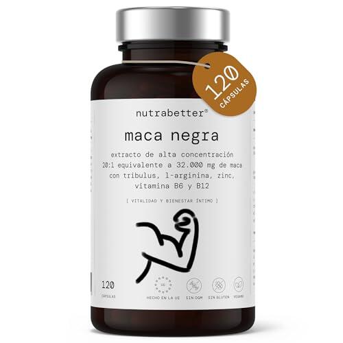 Maca Negra Andina Pura 32.000mg Ultraconcentrada 20:1| + Tribulus Terrestris, L-Arginina, Zinc, Vitaminas B6 y B12| Potencia Energía y Vitalidad Íntima| Mejora Rendimiento y Memoria| 120 cápsulas