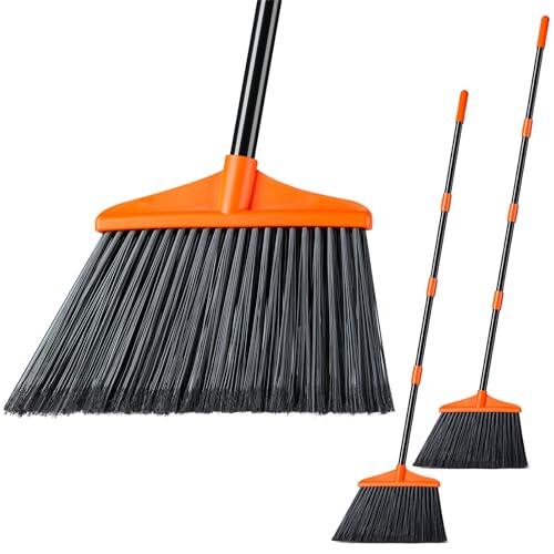 Lifewit Escoba Exterior 135cm, Escoba Jardin con Mango Largo Ajustable, Escobas Plegable para Barrer para Limpiar Suelos, Garajes, Jardines y Patios, Naranja, 2 Piezas