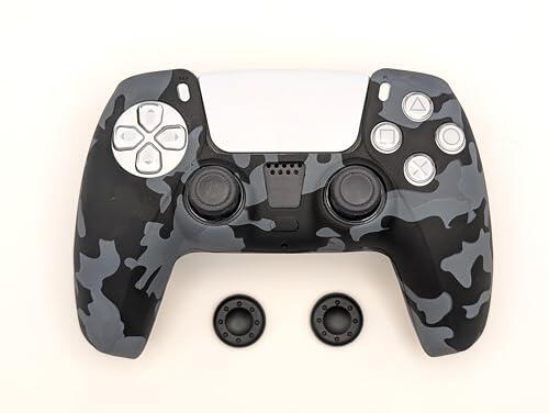Funda para mando PS5, impermeable, resistente y antideslizante, diseño gris camuflaje, protección segura y duradera para mandos PS5, con juego de asas a juego
