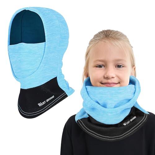 AYPOW Pasamontañas Térmico de Invierno Niños, Multifunción Prueba de Viento Forro Polar Cálido Máscara de Esquí Ciclismo Sombreros Gorro con Calentador de Cuello, Mascarilla para 6-13 Años Niños Niñas