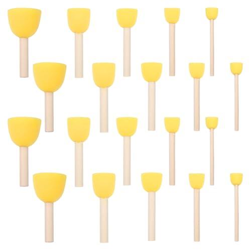 PEOVLVN 20 pinceles de espuma, 5 tamaños, cepillo de esponja con mango de madera, pinceles de espuma para pintar, barnices y proyectos de manualidades, esponjas de pintura (amarillo)