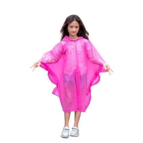 flintronic Poncho De Lluvia Para Niños, Poncho Impermeable, Ligero Reutilizable Niños Niñas Poncho, Eva Chubasquero Con Capucha Y Botones Para Escuela Senderismo Ciclismo Viajes, Rosa