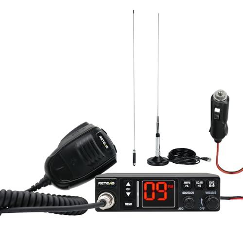 Retevis MB63A Radio CB, Am/FM con Antena, Filtro NB/ANL, Refrigeración, Megafonía, Compatible 12V/24V, Canales Emergencia CH9/19, Equipo para Camiones