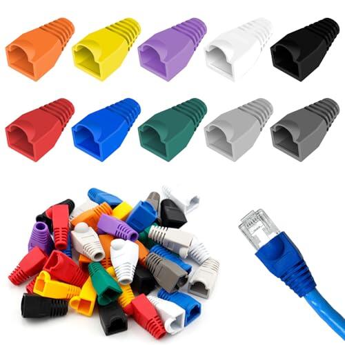 SYEYCW 50 Piezas Cubierta de Botas de Conector de Cable RJ45, Red de Plástico Blando Ethernet RJ45 Cable Conector de Alivio de Tensión Botas Cable Cover, para Cat5, Cat5E, Cat6, Cat6E
