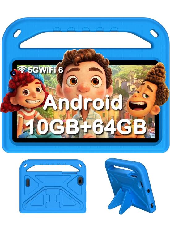 Tablet 7 Pulgadas, Tablet Android 14 con 5G Wi-Fi 6, 10GB RAM+64GB ROM(512GB SD), Octa-Core/Widevine L1/Control Parental/BT 5.0/3500mAh, Protective Antichoque EVA Protectora, Azul