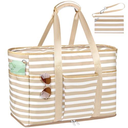 JUYANO Bolsa de Playa Grande XXL Familiar con Cremallera - Bolso Shopper de Malla para Mujer - Tote de Hombro para Viaje, Compras, Gimnasio