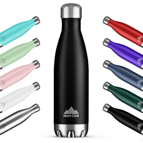 Mont-Clair H2O Botella Agua Acero Inoxidable - Botella Isotermica Termica sin BPA, 12h de Bebida Caliente y 24h de Bebida Fría, Termo agua con pared Doble Aislamiento, 1L - Nera