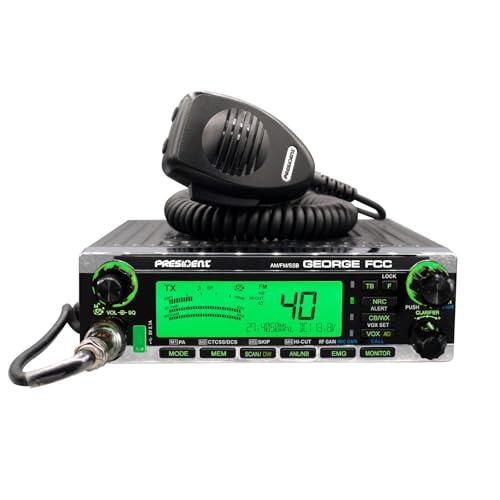 President George FCC Am/FM/SSB CB Radio, CTCSS/DCS, Pantalla LCD Grande de 7 Colores, Canal meteorológico/Alerta, ASC, VOX, Salto de escaneo, Puerto USB, NRC, SWR automático, PA, SWR y protección de