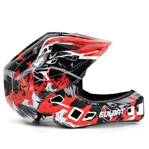 EULANT Casco Integral Niño,Casco de Patinaje para Chicos y Chicas,Casco con Cubierta Protectora Extraíble para Barbilla para BMX MTB Bicicleta Moto Scooter