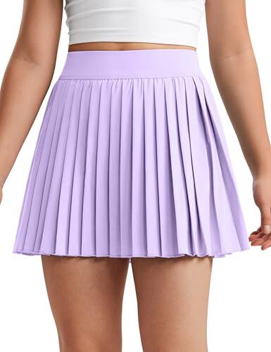CRZ YOGA Falda Plisada para niñas con Pantalones Cortos Athletic Kids Skorts Morado Claro XXL