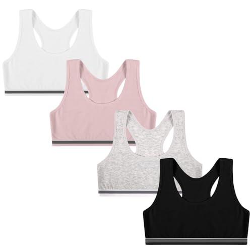 flintronic Pack de 4 Top Interior para Niña, Sujetador Deportivo Infantil, Sujetador Cortos de Niña Algodón sin Almohadillas, Multicolor, M