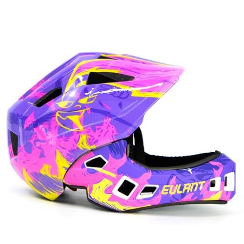 EULANT Casco Integral Niño,Casco de Patinaje para Chicos y Chicas,Casco con Cubierta Protectora Extraíble para Barbilla para BMX MTB Bicicleta Moto Scooter