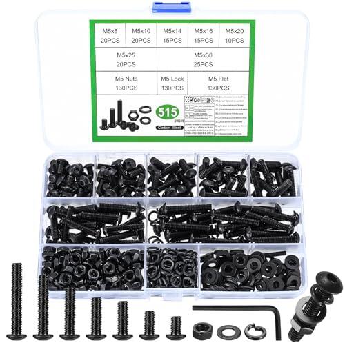 M5 Kit de Tornillos con Tuercas y Arandelas, Cabeza Hueca Hexagonal Allen, Negro Cilíndrico (M5) - 515 Piezas