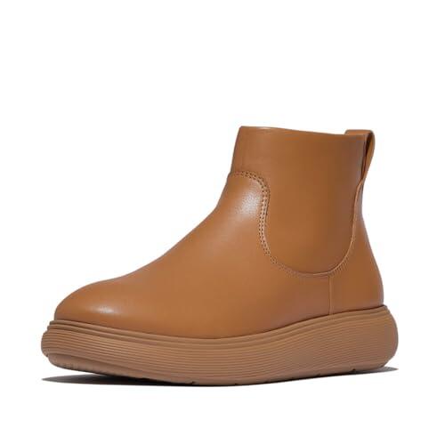 Fitflop Botines Iq-comff de piel con cremallera en el tobillo para mujer, color marrón desierto, talla 36 EU