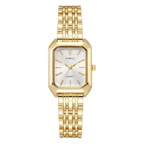 OFFCUP Reloj Analógico para Mujer de Cuarzo con Correa en Acero Inoxidable, 32mm Clásico Reloj Cuadrado para Mujer, Reloj de Pulsera de Moda para Damas y Niñas, 3 Manecillas (Esfera Blanca)