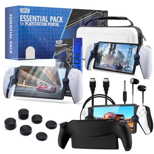 Paquete de accesorios diseñado para PlayStation Portal Estuche y protector de pantalla Estuche con agarre para auriculares Cable de carga Agarre para el pulgar y más para un mejor juego remoto Edición