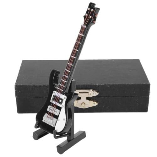 Mini Modelo De Bajo Eléctrico, Guitarra Eléctrica En Miniatura De Madera con Soporte, Miniatura Guitarra De Madera, Modelo De Bajo De Simulación, Mini Guitarra Eléctrica De Madera (Negro)