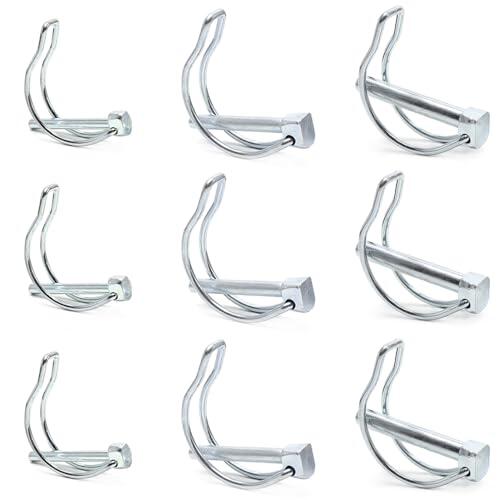 GOIYZTTR 9 Piezas Pasadores de Seguridad Forma de D Pasadores Plegables de Tubería Acero Galvanizado para Granja Césped Jardín Remolques(M4,5/M6/M8)