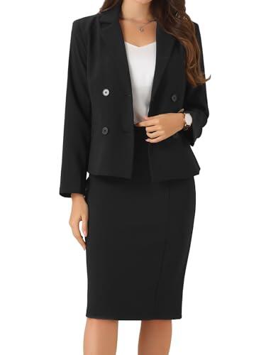 Allegra K Traje De Negocios para Mujer De 2 Piezas Conjunto De Chaqueta Y Falda De Manga Larga para El Trabajo Negro S