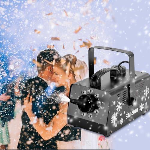 Máquina de nieve con control remoto 900 W - Cañón de nieve portátil con 9 luces LED RGB, capacidad de tanque de 1 litro, incluye asa para colgar para Halloween, Navidad, bodas