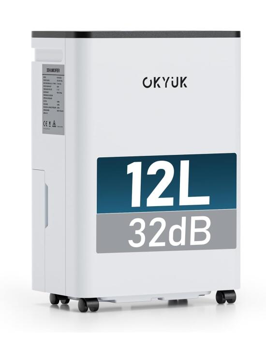 Deshumidificador 12L con Indicador Digital de Humedad,Deshumificadores de humedad Deshumidificador para Hogar hasta 40m² con Apagado Automático, Ideal para, Baños, Dormitorios, Sótanos (12L Blanco)