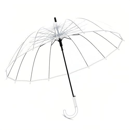 Paraguas Largo y Grande Transparente Resistente al Viento con 12 Varillas de Fibra de Vidrio, Mango Curvado, Ligero y Portátil, Protección Contra la Lluvia, Ideal para Bodas, Viajes y Uso Diario