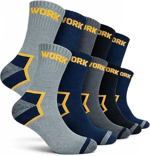 Calcetines Trabajo Hombre Reforzados, Calcetines Acolchados para largas jornadas de Trabajo de Algodón con Talón y Punta Reforzados , Diseño Surtido (FR/ES, Números, 40, 46, Regular, Regular, X5)