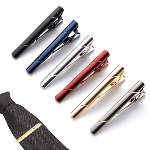 APKOL 6 Piezas Pasador de Corbata, Cobre Metal Hombre Clips de Corbata Clásicos, Pasadores de Corbata para Negocio, para Reunión de Negocios de Boda, para San Valentín, cumpleaños y aniversario