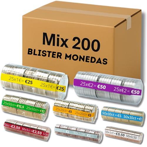 AF® - 200 Blister Monedas | Mix 25 blister monedas de 1,2 y 5 centimos + 25 Blister Monedas 2 Euros + 25 Blister Monedas 1 Euro, 50cent, 20cent, 10cent para Guardar Monedas (25 por Moneda)