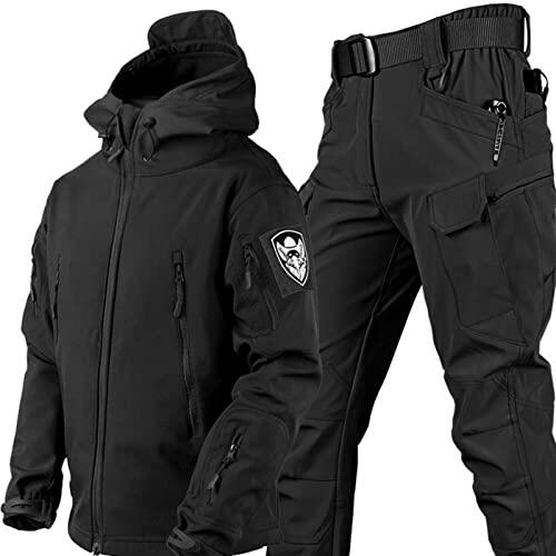 TAUIANE Traje De Esquí para Exteriores para Hombre, Traje De Combate Militar, Conjunto De Chaqueta De Esquí Y Pantalones De Nieve Impermeables De Moda para Invierno,Negro,M