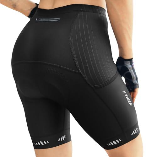X-TIGER Pantalones Cortos de Ciclismo de Mujer con Acolchado de Gel 5D y Secado Rápido con 3 Bolsillos
