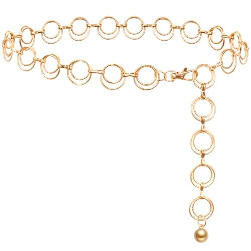MELLIEX Cinturón de Cadena para Mujer, Cinturón de Metal Moda Cinturón de Cadenas de Cintura Ajustable para Falda Vestido, Oro