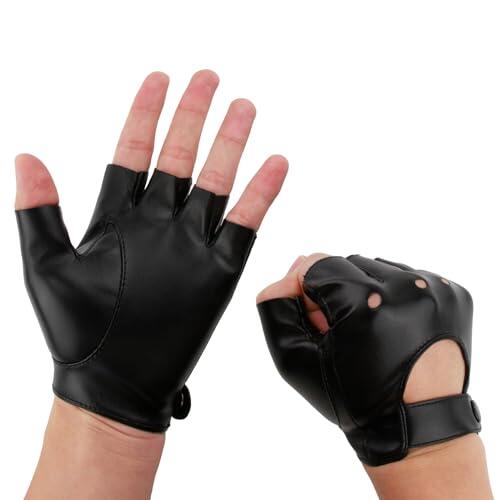 MxyVrix Guantes de Cuero Sin Dedos para Hombre y Mujer - Guantes Cuero Sin Dedos Negro para Hombre Mujer para Conducir, Moto, Ciclismo y Cosplay, Diseño Punk Duradero y Flexible